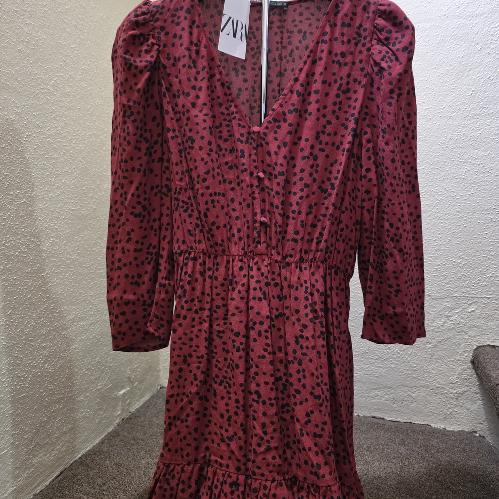 Zara Red Puff Sleeve V-Neck Sundress